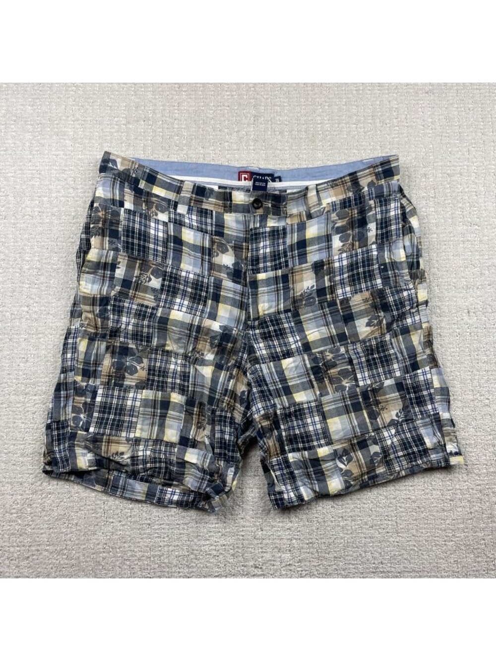 Y2K Chaps Bermuda Shorts Men 38 Patchwork Floral Boho Flat Front Cotton Pockets